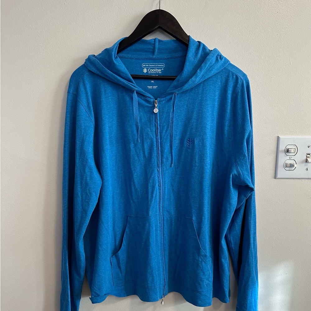 Coolibar Seaside Blue Hoodie Women’s XL Lightweight Sun Protection